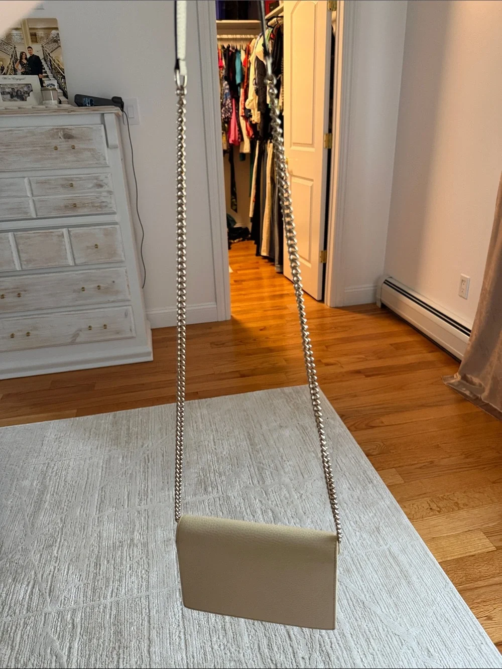 Cream Leather Crossbody Wallet on Chain - Picture 6 of 9